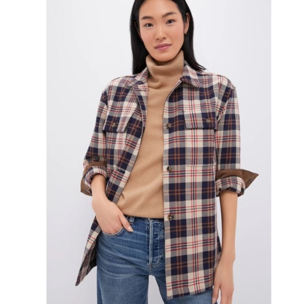 NWT TUCKERNUCK CREAM PLAID FLANNEL JACKET SHAKET MEDIUM